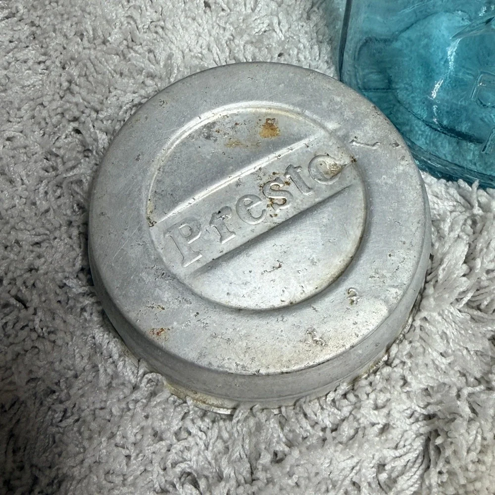 Vintage Ball‎ Perfect Mason Jar Aqua Blue Glass with Presto Aluminum 1910-1933
